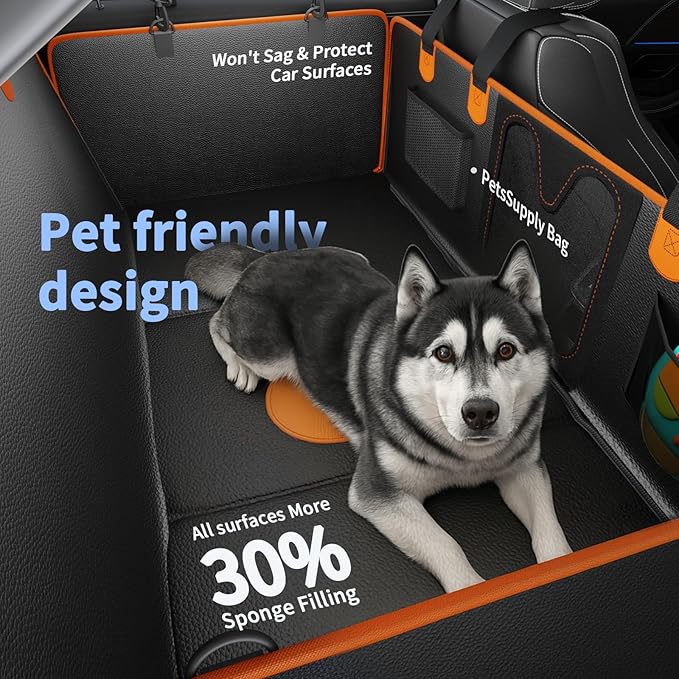 Back Seat Cover for Dogs,Upgraded PU Leather Dog Car Cover for Back Seat with Hard Bottom Holds 400lbs,Waterproof Seat Protector Dog Hammock for Car, Universal Fits SUV Small Truck-PawvioPets
