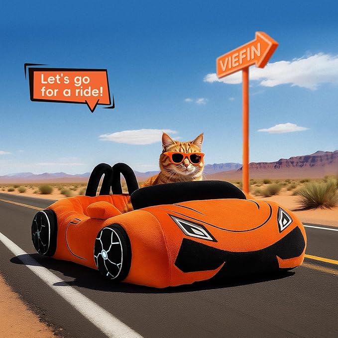 Cute Cat Beds Kitten Beds, Soft Small Dog Beds, Washable Pet Beds for Puppy and Kitty, Funny Supercar Cat Toys, 24 Inch-PawvioPets