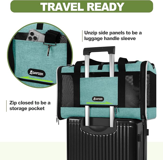 Cat Carrier 18"x11"x11" TSA Approved Ventilated Top Open Softsided Pet Air Travel Bag, Small Animal Basic Crate Shih Tzu Dog Kennel Carry Case, 4-Mesh-Side Kitty Carry on up to 20lbs Teal-PawvioPets