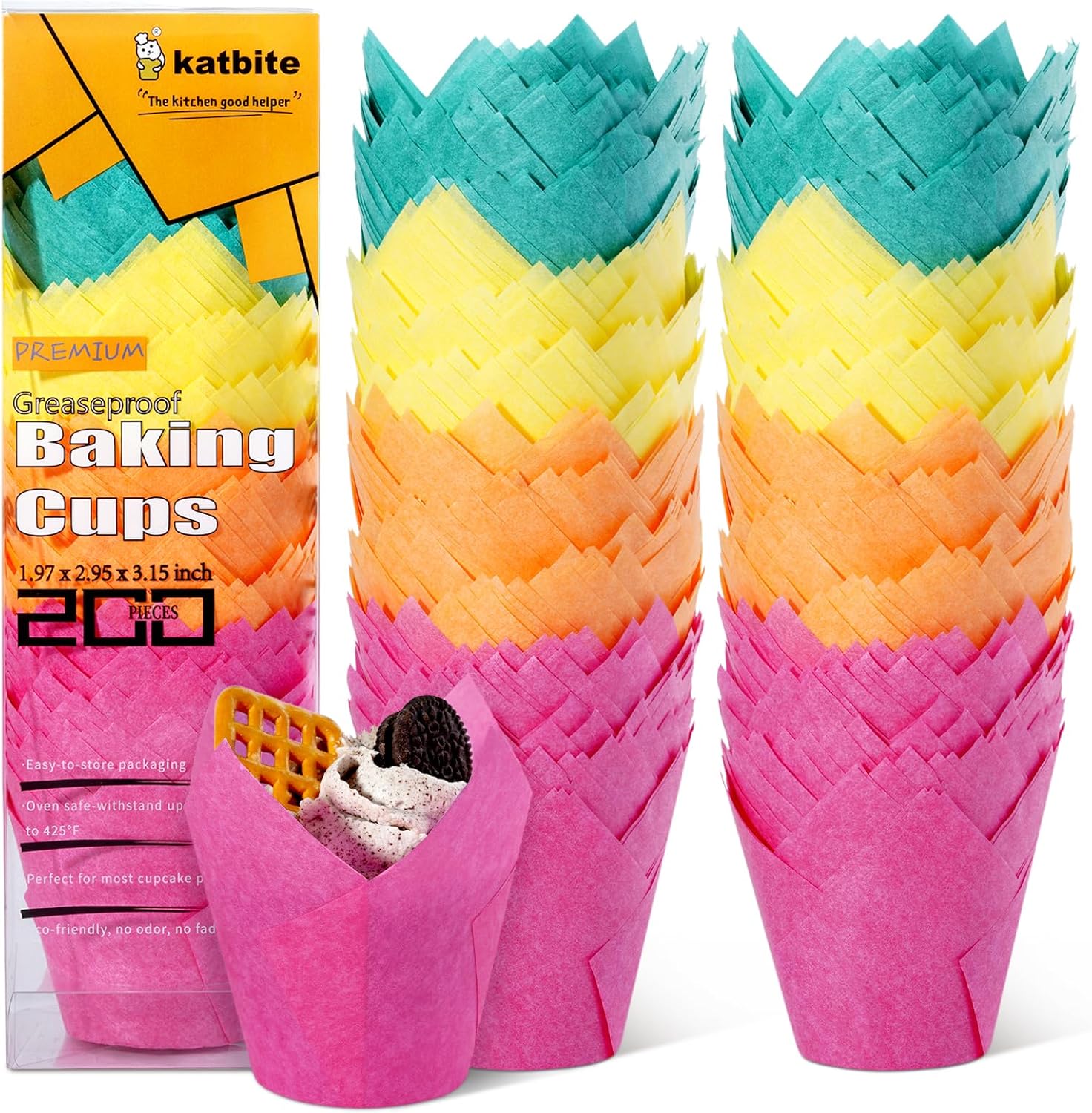 Katbite Tulip Cupcake Liners 200PCS, Muffin Liners Baking Cups, Cupcake Wrapper for Party, Wedding, Birthday