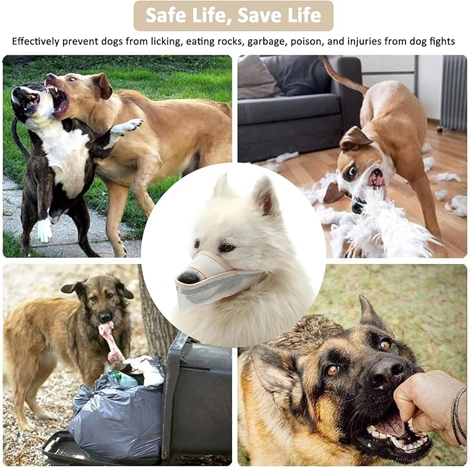 Crazy Felix Nylon Dog Muzzle for Small Medium Large Dogs, Air Mesh Breathable and Drinkable Pet Muzzle for Anti-Biting Anti-Barking Licking (L, Beige)-PawvioPets