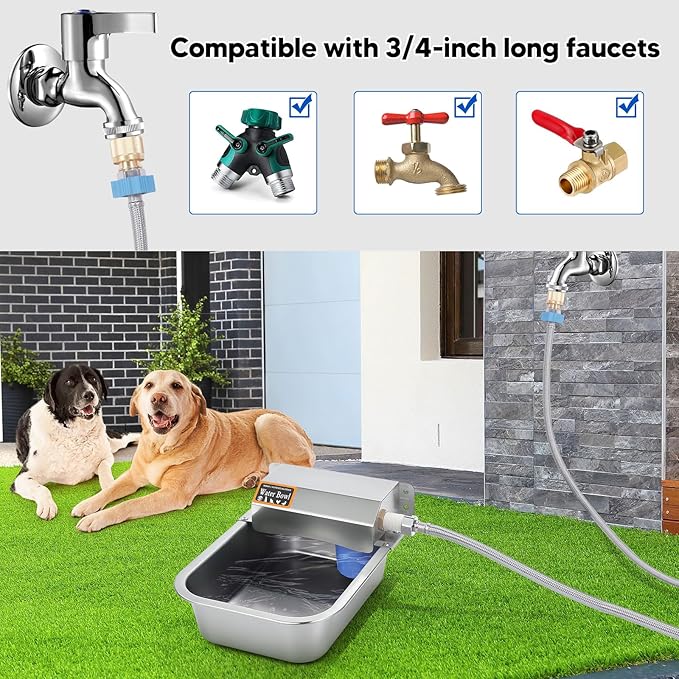 Automatic Water Dispenser for Dog, 3L Dog Water Bowl Dispenser, Stainless Steel Indoor/Outdoor Water Feeder Suitable for Dogs Livestock Chicken Horse, Easy to Clean-PawvioPets