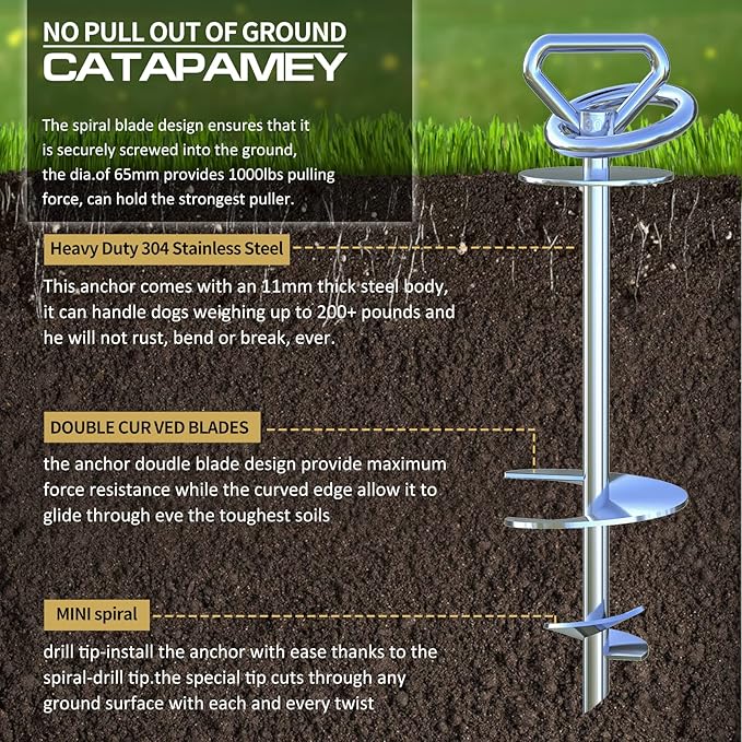 Dog Tie Out Cable and Stake,(up to 200lbs) 360° Swivel Dog Run Anchor -with 30FT Heavy Duty Cable,Runner for Yard-Dog Stake for Yard Outdoor Camping-PawvioPets