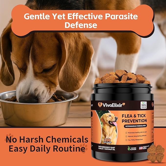 Flea and Tick Prevention for Dogs – 200 Soft Chews - Dog Flea and Tick Treatment & Oral Flea Pills – Skin & Coat Health - Made in USA - for Small, Medium, Large Dogs-PawvioPets