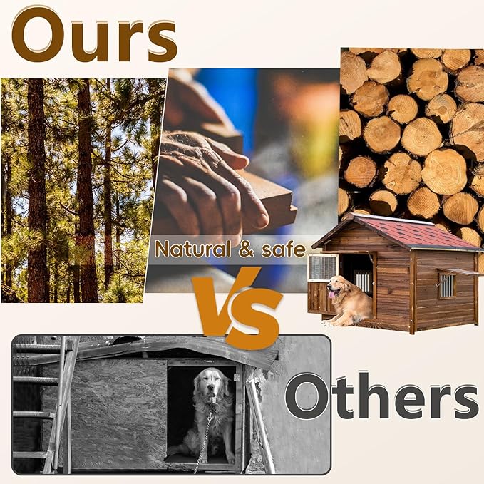 Dog House Outdoor, Solid Pine Wood Dog House with Waterproof Roof, Warm Spacious Pet House, Heavy Duty Animal Shelter for Large Breed Weatherproof, 4XL-PawvioPets