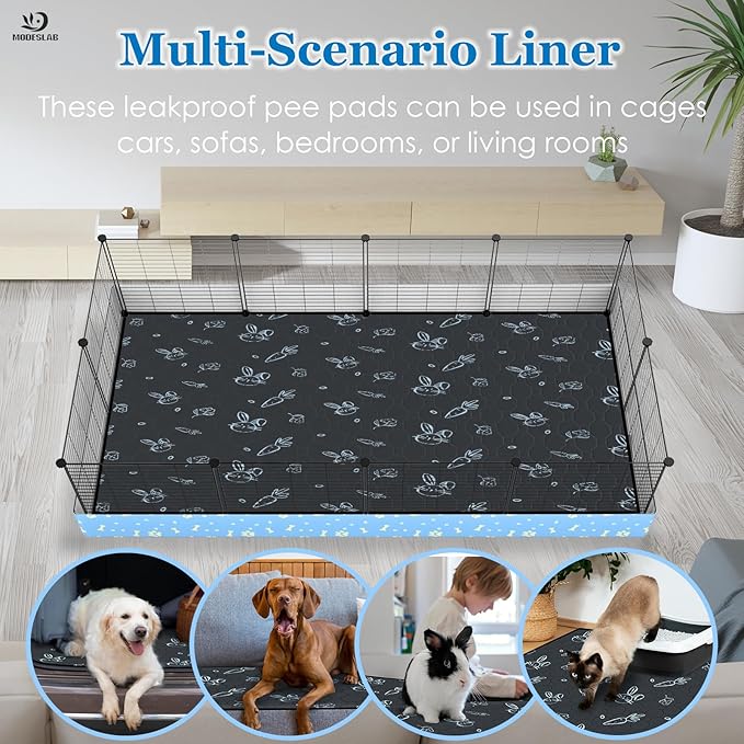2-Pack Guinea Pig Cage Liner Washable, 36in x 48in Ultra-Absorbent Guinea Pig Bedding for Cage Non-Slip Leak-Proof Pee Pads for Dogs Rabbit Bunny Cat Litter Mat, Navy-PawvioPets