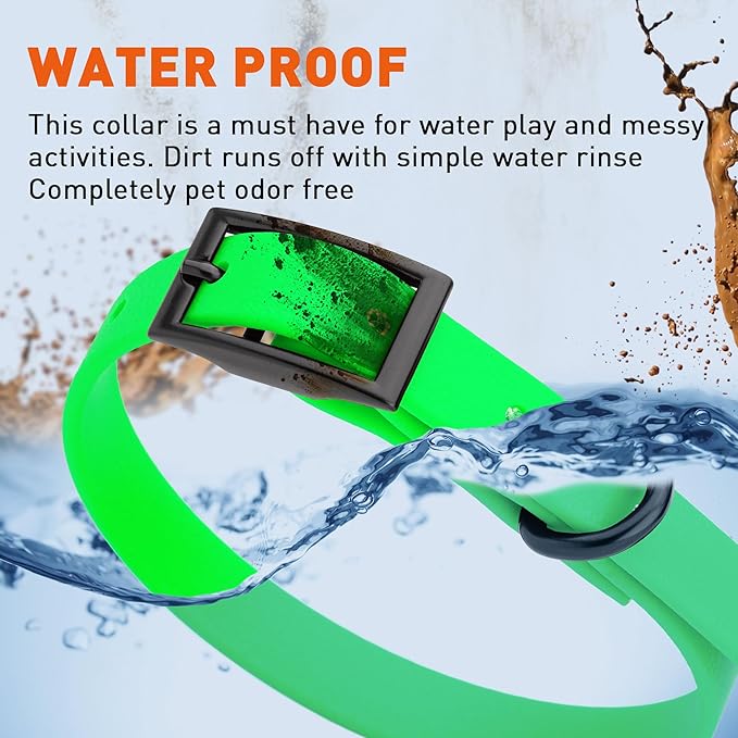 Dogline Biothane Waterproof Dog Collar Strong Coated Nylon Webbing with Black Hardware Odor- Proof for Easy Care Easy to Clean High Performance Fits Small Medium or Large Dogs, Tropical Green-PawvioPets