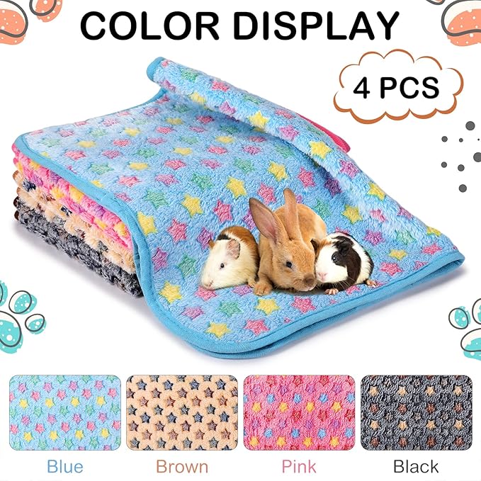 4 Pcs Waterproof Guinea Pig Blankets Washable Small Animal Fleece Bedding Absorbent Guinea Pig Cage Liners Reusable Pet Pee Pad Sleep Mat Pad Cover for Hamster Ferret (Star Pattern)-PawvioPets