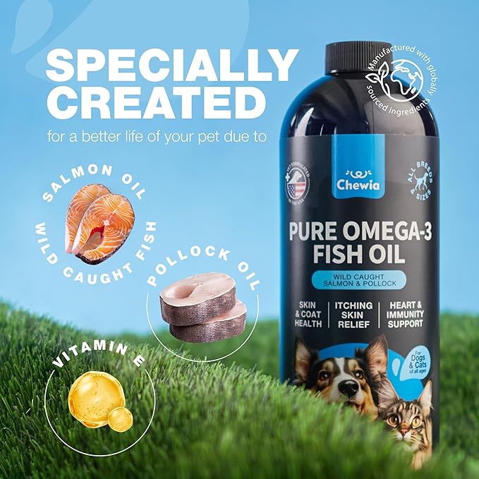 Fish Oil for Dogs and Cats - Skin and Coat Support Supplement for Pets - Omega 3 6 9 Fatty Acids - Itchy Skin, Shedding, Immunity, Joint - EPA DHA - Wild Caught Salmon and Pollock Food Topper-PawvioPets