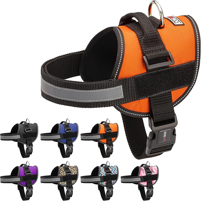 Dogline Dog Harness, Reflective No-Pull Adjustable Vest with Handle for Walking, Training, Breathable, No - Choke Harness for Small, Medium or Large Dogs Room for Patches Girth 15 to 18 in Orange-PawvioPets