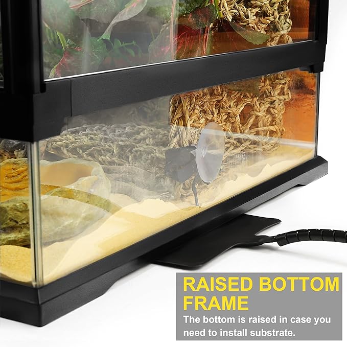 10 Gallon Professional Glass Terrarium 12"x12"x18" Durable Reptile Habitat Tank with Heat Resistant Aluminum Alloy Frame, Dual Front Swinging Doors for no Jam by Sand and Other Debris-PawvioPets