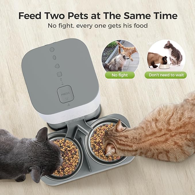 Automatic Cat Feeder for Pets, Programmable Meal Dispenser, for Timed Meals for Up to Cats & Dogs Including Dual Power Supply, and Capacity for 4 Meals Daily-PawvioPets