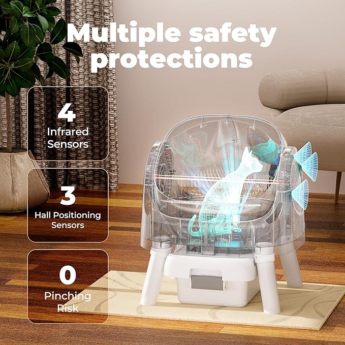 Automatic Litter Box, Open-Top Self Cleaing Litter Box with Safety Sensors and 10 L Waste Container, Suitable for Multiple Cats, White-PawvioPets