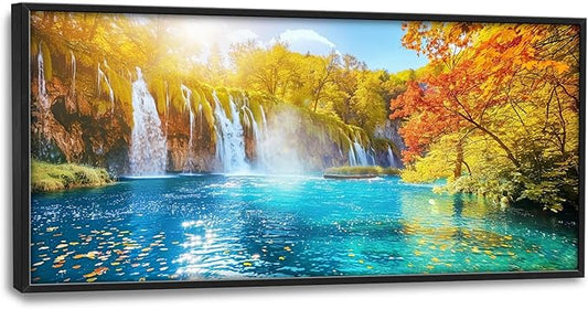 Extra Large Waterfall Lake Framed Wall Art for Living Room,Oversized Fall Autumn Tree Landscape Pictures Wall Decor,Nature Canvas Print Painting Modern Artwork Bedroom Office Bathroom 60L" x 30W"-PawvioPets