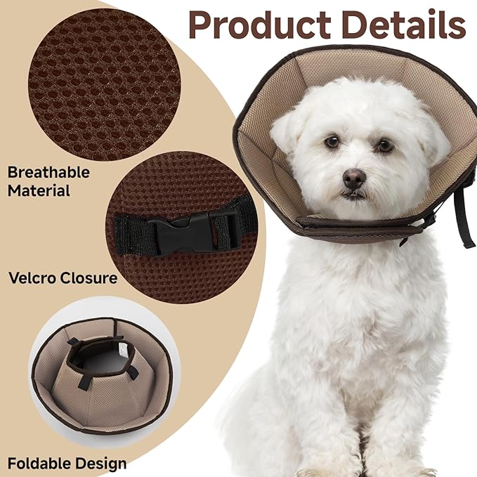 Dog Cone Collar XL, Soft Cones for Large Medium Small Dogs,Adjustable Dog Cone Alternative to Stop Licking, Comfy Elizabethan Collar for After Surgery Wound Healing & Hot Spots Brown-PawvioPets