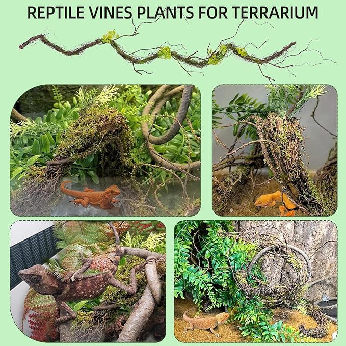 BNOSDM Reptile Vines,Bendable Jungle Climbing Vine,Terrarium Plants Artificial Decor,Tank Decorations Accessories for Bearded Dragons Chameleons Snakes Lizards Hermit Crabs-PawvioPets
