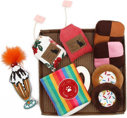 8 Assortments Sweets Value Pack, Natural Interactive Catnip Cat Toys, Toy with Crinkle and Feather, Accessories for Indoor Cat, Kitten Toys-PawvioPets