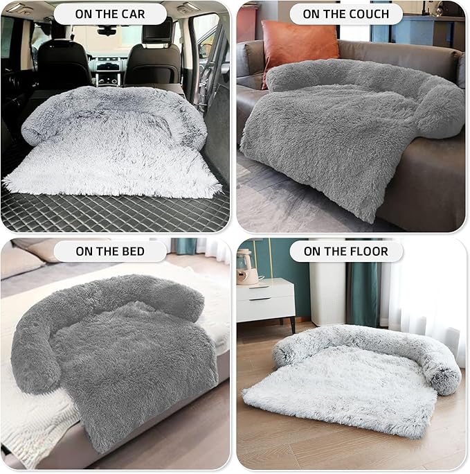 GGIB Calming Dog Bed Fluffy Plush Dog Mat for Furniture Protector with Removable Washable Cover for Large Medium Small Dogs and Cats (Small,Grey)-PawvioPets