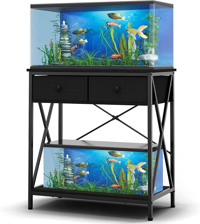 Fish Tank Stand 29 Gallon: Sturdy Aquarium Stand with Accessories Storage - Metal Fish Tank Table for 20-29 Gallon Reptile Breeder Turtle Terrarium - 30.7"x16.5" Weight Capacity 330 lbs-PawvioPets