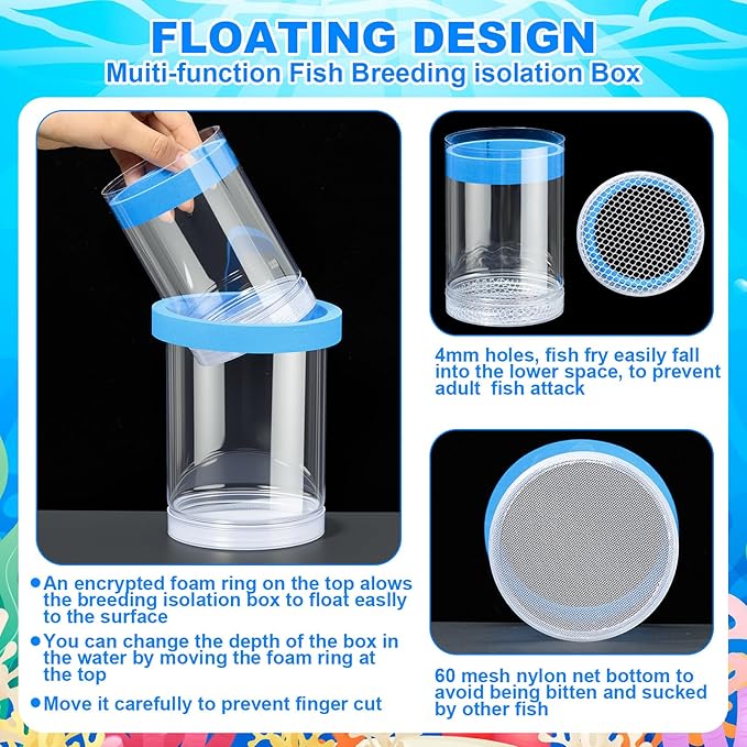 2 Pcs Breeder Box for Fish Tank Aquarium Breeder Separation Net Breeding Box with Suction Cup for Small Fish Shrimp Clownfish Guppy(Blue,L)-PawvioPets