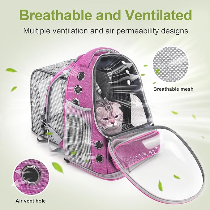 Expandable Cat Backpack,Cat Bubble Backpack Carrier for Carrying Cats, Pets and Small Dogs,Airline-Approved,Designed for Travel, Hiking, Walking,Car （Pink-PawvioPets