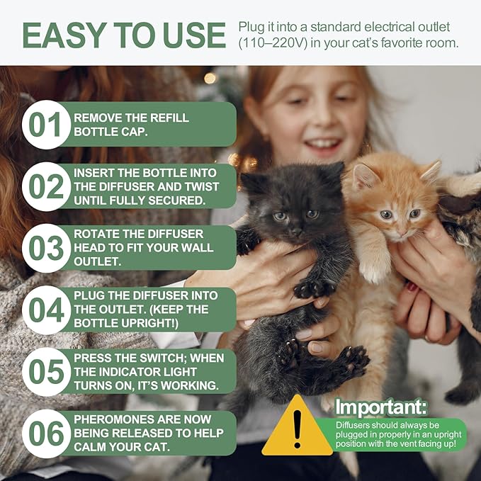 Cat Calming Pheromone Diffuser Refills, 4 Pack 48ml, Helps Relieve Cat Anxiety, Reduce Stress, Aggression, Fighting, Spraying, Scratching, Supports Cats During Vet Visits, Travel, Multi-Cat Homes-PawvioPets