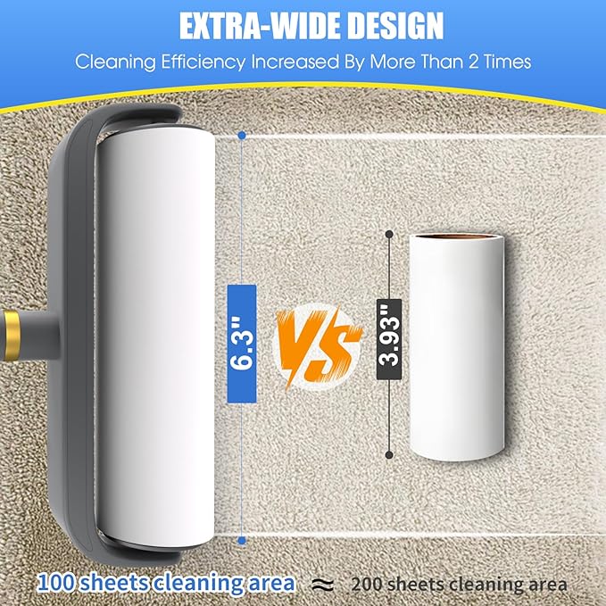 COBETE Large Surface Lint Rollers for Pet Hair Extra Sticky, 100 Sheets Mega Value Set, Dog and Cat Lint Remover for Clothes, Couch, Furniture,Pick Pet Hair Up-PawvioPets