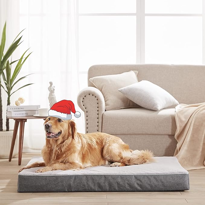 Orthopedic Memory Foam Dog Bed, Cooling Dog Beds Waterproof Pet Bed for Crate with Removable Washable Cover, L(35inch,65Lbs)-PawvioPets