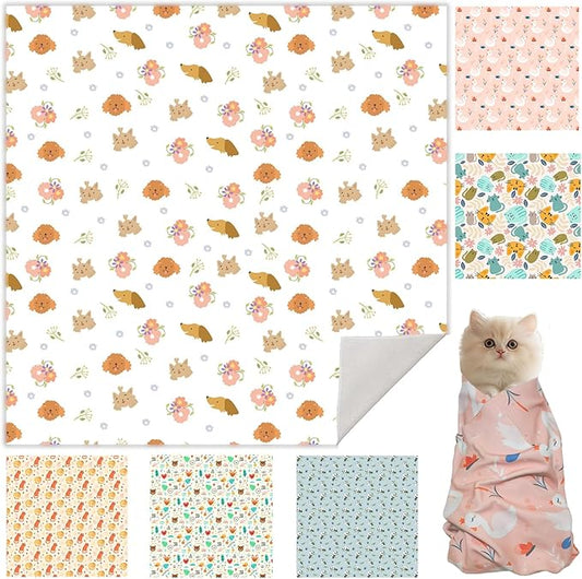 33.5" Cat Wrap for Grooming, Maximum, Self-Adherent Soft Cat Blanket for Nail Clipping, Anti-Scratch-Escape Calming Wrap, Cats Burrito Swaddle for 6-18 lbs (Floral, XX Large)-PawvioPets