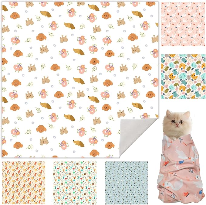 27.6" Cat Grooming Wrap, Cat Wrap for Cutting Nails, Self-Adherent Fabric Wrap for Cats, Burrito Wrap Anti-Scratch, Anti-Escape, Multifunctional Swaddle Wrap Pet Tool (Floral, X Large)-PawvioPets