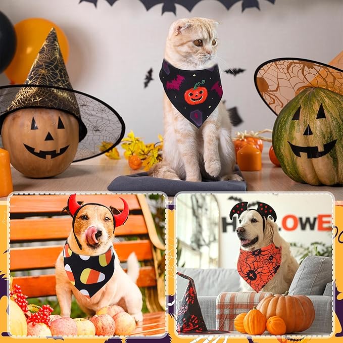 Abbylike 200 Pcs Halloween Dog Bandanas Bulk Pumpkin Bandanas for Dogs Pets Triangle Kerchief Bibs Scarf for Halloween Costume Photo Props Accessories Pet Shops Adoption Events Groomers, 25 Styles-PawvioPets