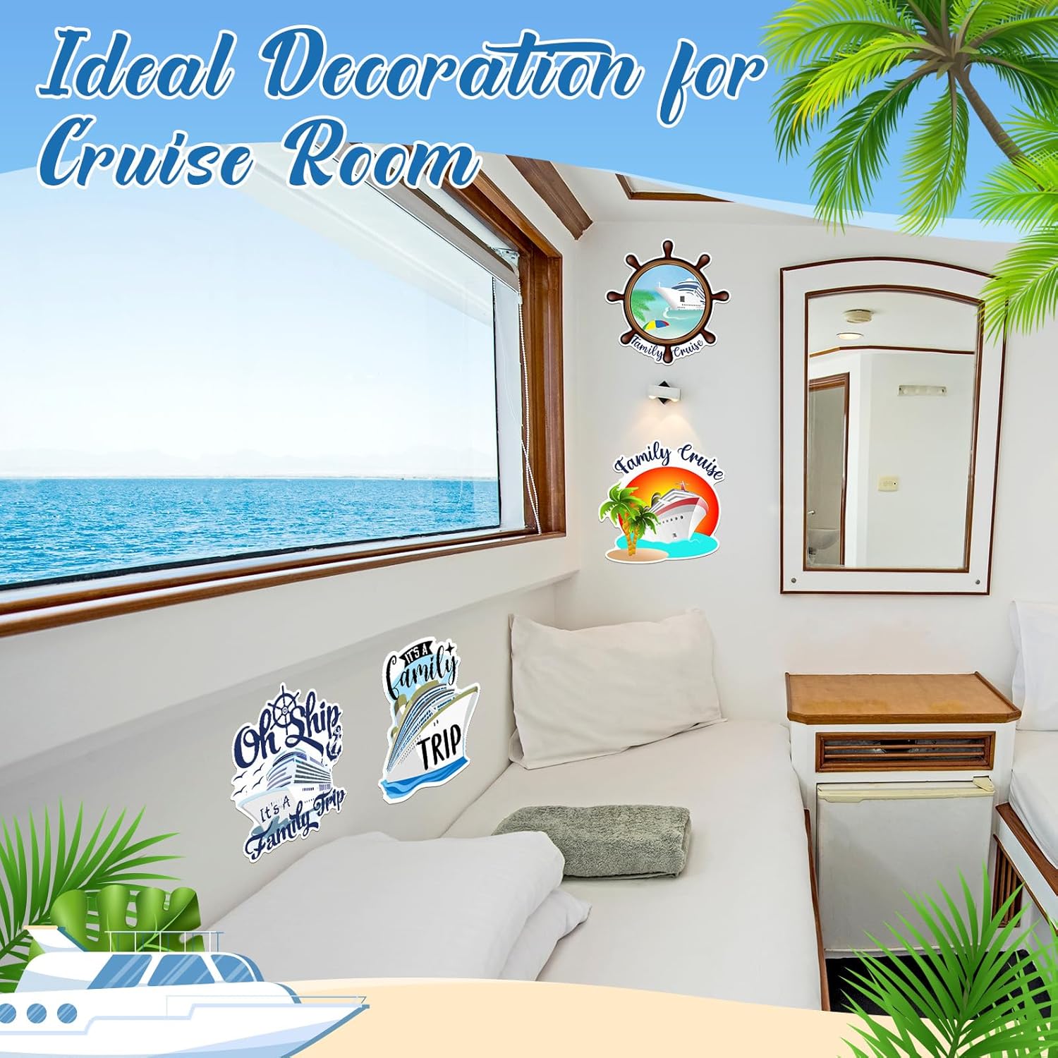 Hoteam 4 Pcs Family Cruise Door Decorations Magnetic Large Cruise Ship Door Magnets Funny Waterproof Nautical Magnets for Carnival Cabin Stateroom Fridge Car