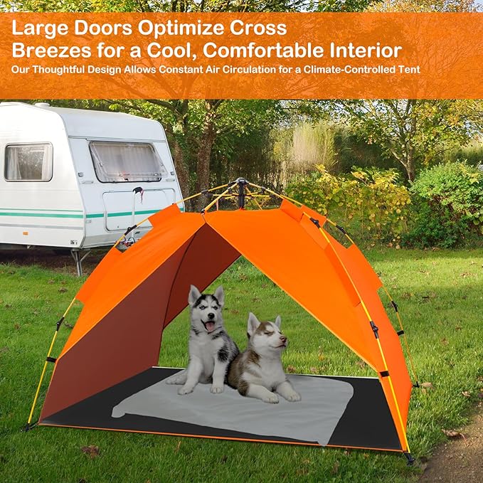 Dog Canopy Shade Shelter Tent for Small Medium Elevated Raised Outdoor Dog Bed Cots, Outside Dog House Pet Sun Umbrella, Quick Setup & No Assembly Needed, Orange 55"X40" (Cots Not Included)-PawvioPets