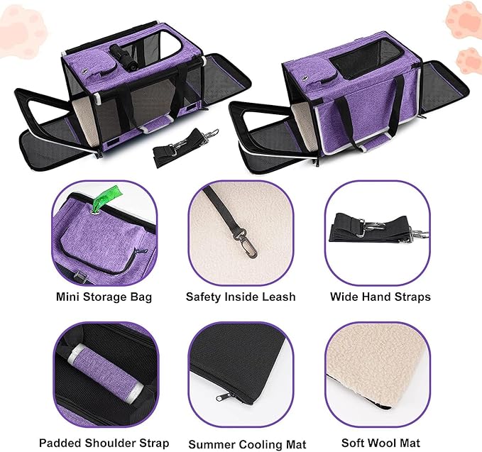 Carrying Bag for Yorkie Dog Travel Kennel Ventilated Softside Pet Carrier Tiny Dog Crate for Teacup Poodle 12lb Large Kitty Transport Cage with Cover Chihuahua Supply Purple-PawvioPets