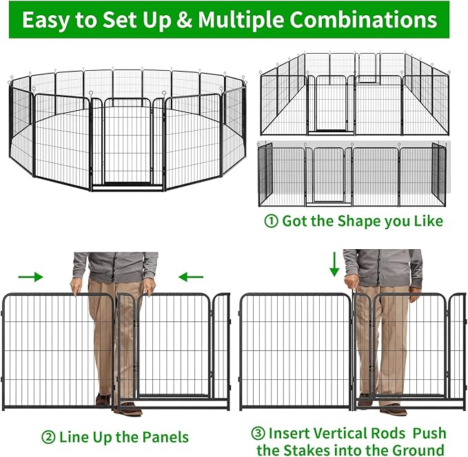 Dog Playpen Outdoor Extra Wide 16 Panels Heavy Duty Dog Fence 40" Height Anti-Rust with Doors Portable for RV Camping Yard, Total 42FT, 140 Sq.ft, Snowy Black-PawvioPets