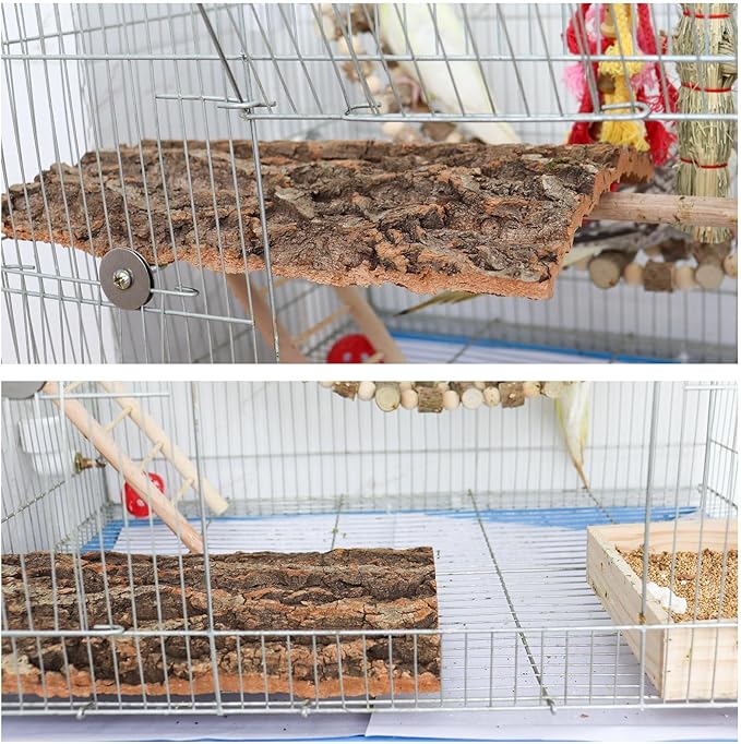 4 Pack Cork Bark Perch for Bird, 11.8 × 7.9 inch Natural Parrot Chewing Toys, Birdcage Background Decor Accessories, Bark Toy for Budgie Parakeet Cockatiel Lovebirds Conures Hamster Guinea Pig Rat-PawvioPets
