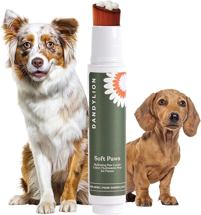 Dandylion Soft Paws | Paw Lotion with Brush | Dog Paw Balm Hydrating Alternative | Vet-Approved, Lick-Safe & Fragrance-Free | pH-Balanced for Itchy, Dry, Cracked Paws, Small & Large Dogs 0.6 fl oz-PawvioPets