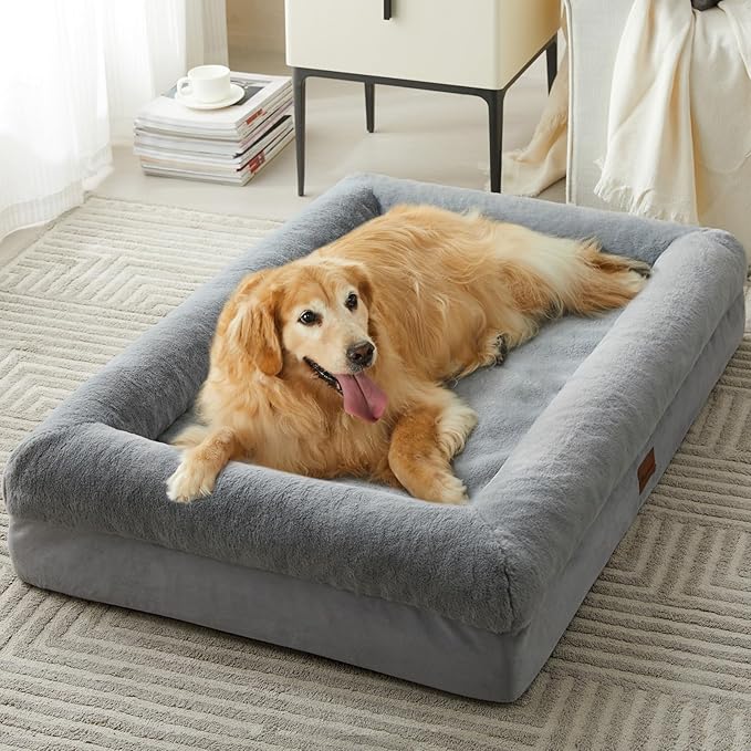 BFPETHOME XL Extra Orthopedic Dog Bed for Large Dogs – Washable Couch-Style Pet Bed with Supportive Bolster Sides, Removable Waterproof Cover, Non-Slip Bottom, Comfortable Dog Bed for Better Sleeping-PawvioPets