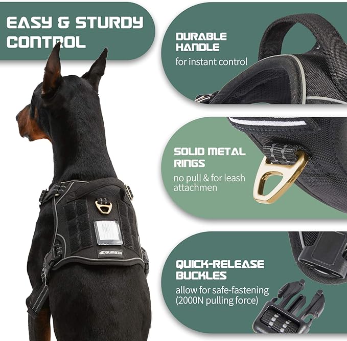 BUMBIN Tactical Dog Harness for Large Dogs No Pull, Famous TIK Tok No Pull Dog Harness, Fit Smart Reflective Pet Walking Harness for Training, Adjustable Dog Vest Harness with Handle Black XL-PawvioPets