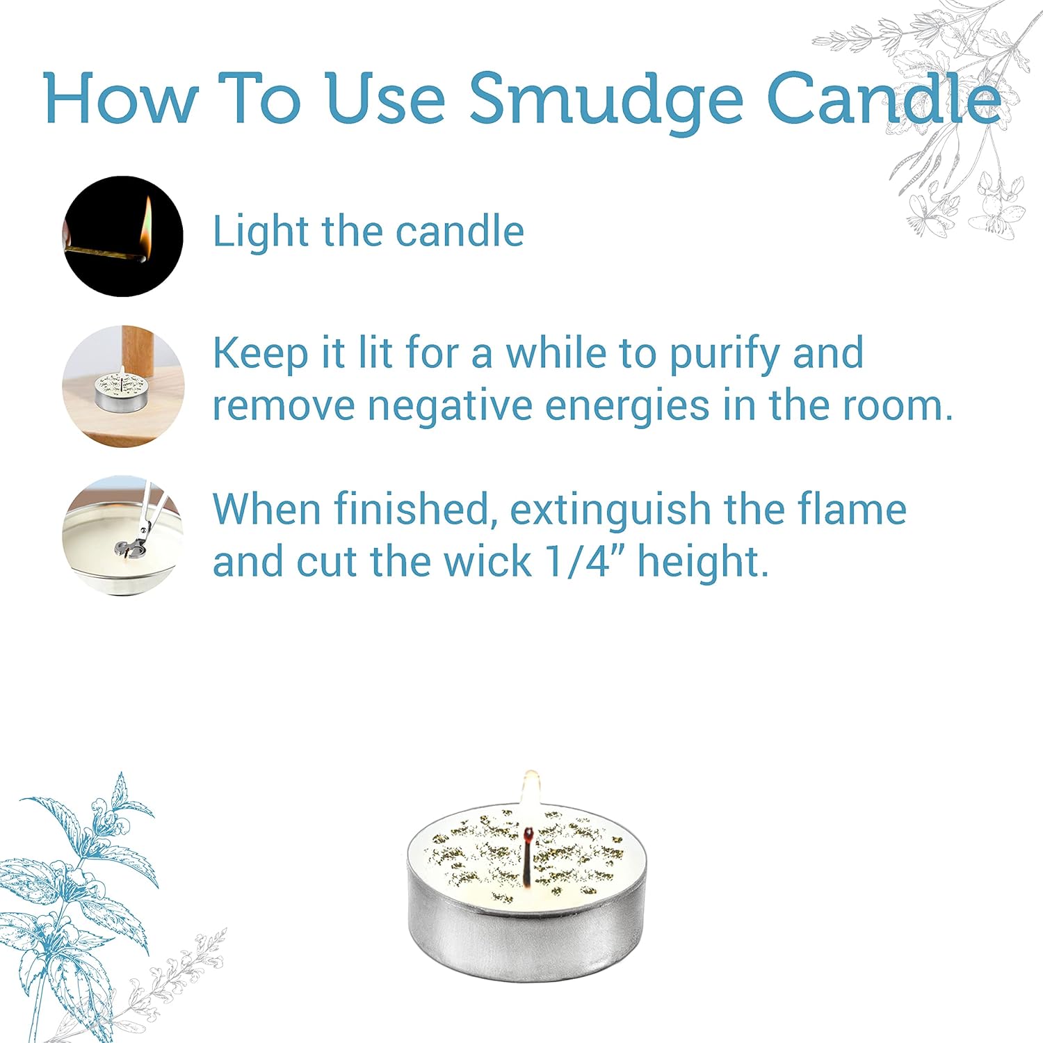 SOUL STICKS 12 Pack Little Smudgies Tealight Candles Smudge Candle for Cleansing House, Meditation, Chakra Healing | Made with Crystals and Herbs (White Sage)