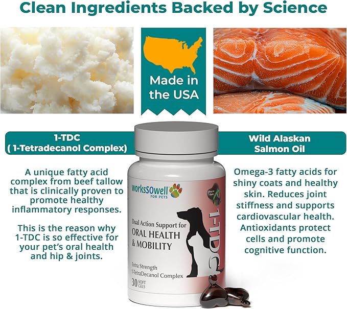 1TDC WorksSoWell Dual Action Joint Supplement for Dogs & Cats - Hip and Joint Supplement for Large Breed & Small Breed - Also Great for Oral Health - Muscle & Stamina Recovery & Arthritis - 30ct-PawvioPets