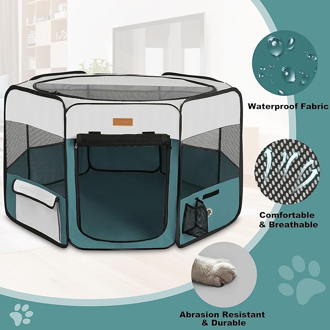 Dog Playpen, Portable Pet Play Pen for Cat, Puppies, Rabbits, Chickens, Foldable Large-Capacity Pet Tent for Indoor/Outdoor Travel Camping Blue-PawvioPets