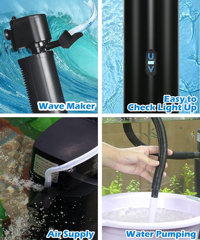 Aquarium Filter U-Very Suitable for 40-150 Gallon Tank, 400GPH Fish Tank Filters for Green Control, Internal Submersible Pump for Turtle Tank, Small Pond, Pool Filter, Cold Plunge Ice Bath Hot Tub-PawvioPets