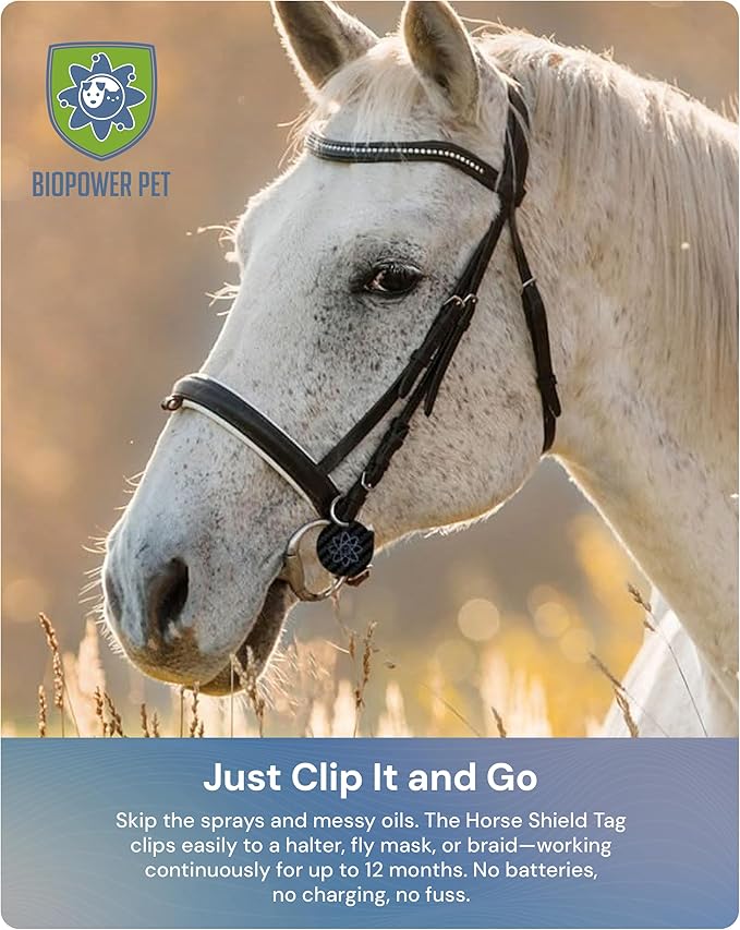 BioPower Natural Fly & Tick Repellent for Horses - Horse Shield Tag with 1-Year Bioresonance Protection – Chemical-Free, Waterproof Carbon Tag That Clips to Halter – Non-Toxic Pest Defense-PawvioPets