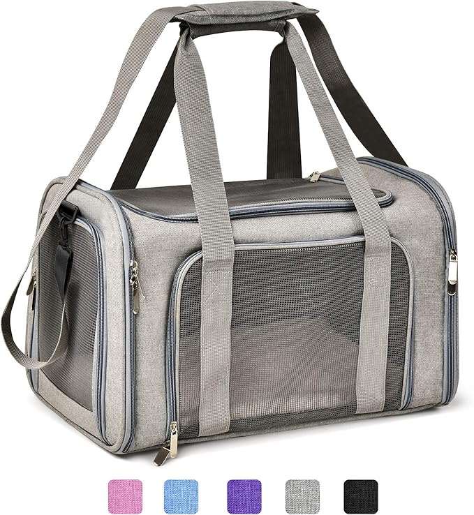 Cat Carriers Dog Carrier Pet Carrier For Small / Medium Cats Dogs Puppies (Up To 15lbs), TSA Airline Approved Small Dog Carrier Soft Sided, Collapsible Waterproof Travel Puppy Carrier - Grey-PawvioPets