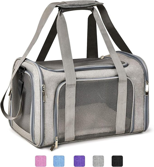 Cat Carriers Dog Carrier Pet Carrier For Small / Medium Cats Dogs Puppies (Up To 15lbs), TSA Airline Approved Small Dog Carrier Soft Sided, Collapsible Waterproof Travel Puppy Carrier - Grey-PawvioPets