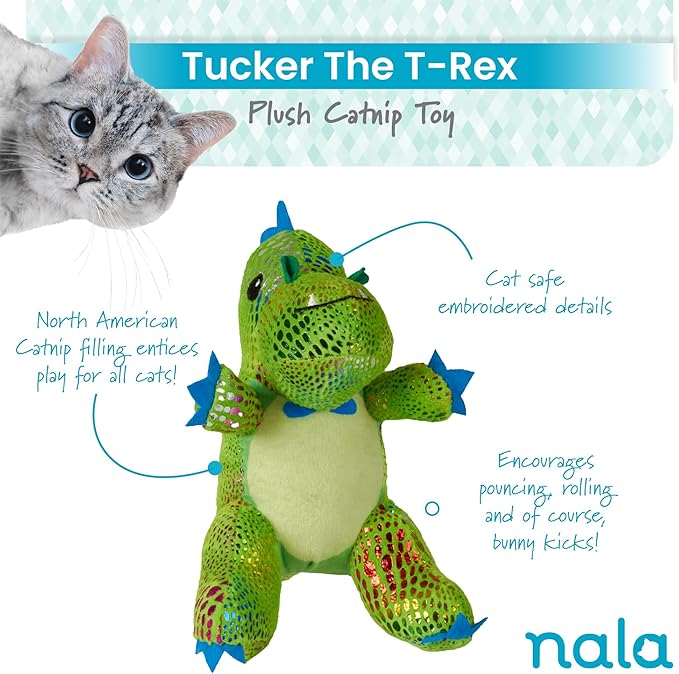 Caitec Presents Nala Cat Tucker The T-Rex Dino - Catnip Toy - Interactive Cat Toy - Chew Toy - Pillow Toy, 2 Pack-PawvioPets