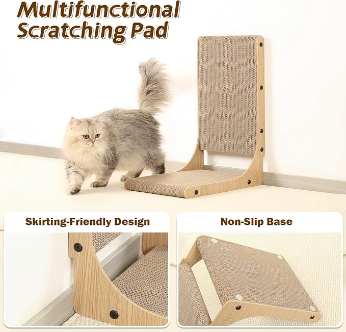 2-Pack Cat Scratching Board, 19.7'' Tall Cardboard L Shape Vertical Cat Scratchers for Indoor Cats, Cat Scratching Post for Wall and Couch, Medium-PawvioPets