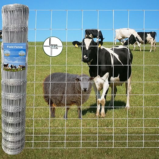 Farm Fence 6ft x 100ft Heavy Zinc Coating Field Wire Fencing, Deer Fence, Galvanized Livestock Fence,Goat Fence,Hog Wire Fencing, Garden Fencing Used to Yard and Garden-PawvioPets