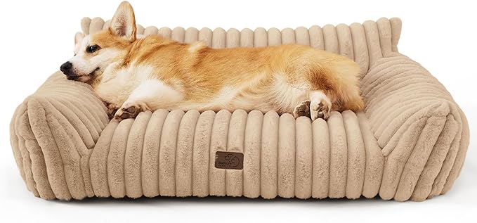 Bedsure Cute Dog Couch for Pets - Fluffy Dog Sofa with Premium Soft Corduroy Fleece, Pet Couch Bed with Washable Cover, Supportive Pet Sofa Bed for Medium Large Dogs, 36inch, Tuscan Beige-PawvioPets